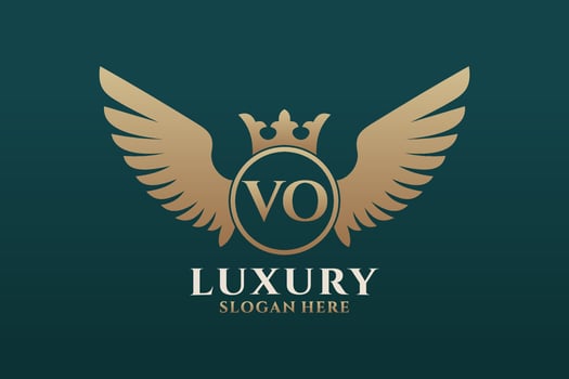 Luxury royal wing Letter VO crest Gold color Logo vector, Victory logo, crest logo, wing logo, vector logo template.