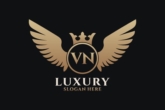 Luxury royal wing Letter VN crest Gold color Logo vector, Victory logo, crest logo, wing logo, vector logo template.