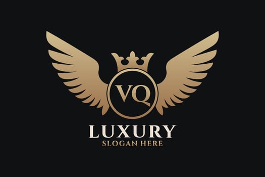 Luxury royal wing Letter VQ crest Gold color Logo vector, Victory logo, crest logo, wing logo, vector logo template.