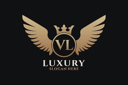 Luxury royal wing Letter VL crest Gold color Logo vector, Victory logo, crest logo, wing logo, vector logo template.