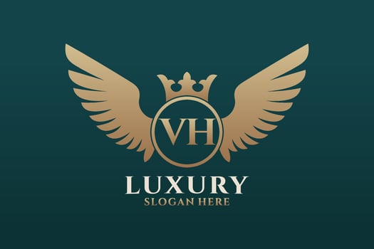 Luxury royal wing Letter VH crest Gold color Logo vector, Victory logo, crest logo, wing logo, vector logo template.