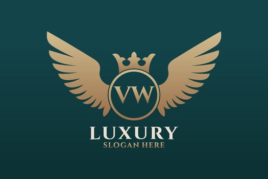 Luxury royal wing Letter VW crest Gold color Logo vector, Victory logo, crest logo, wing logo, vector logo template.