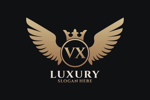 Luxury royal wing Letter VX crest Gold color Logo vector, Victory logo, crest logo, wing logo, vector logo template.