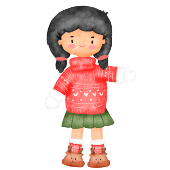 Cute Christmas girl watercolor png