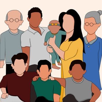 interracial family vector illustration of skin color grandfather, grandmother, father, mother, children and grandchildren