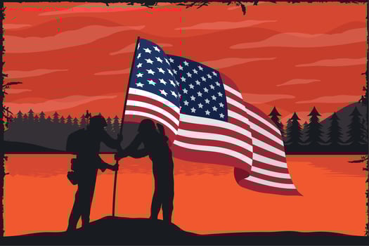soldiers waving usa flag landscape vector