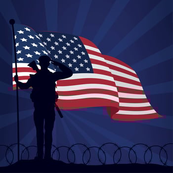 officer saludating usa flag vector
