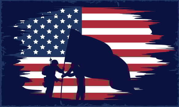 soldier silhouette in usa flag vector