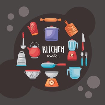 kitchen tools lettering vector
