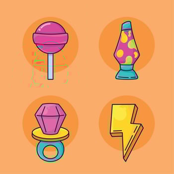 four 90s culture icons vector
