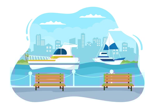 Yachts Template Hand Drawn Cartoon Flat Illustration with People Dancing, Sunbathing, Drinking Cocktails and Relaxing on Cruise Yacht at Ocean vector