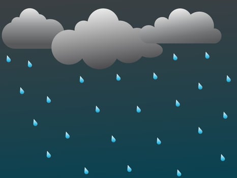 vector illustration of heavy rain cloudy weather with cartoon animation style, rainy scenery background