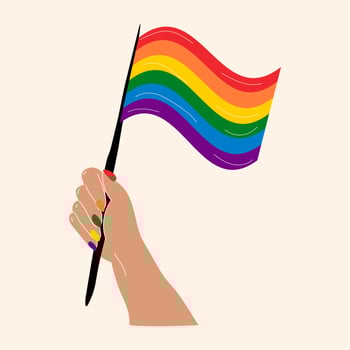 Hand holding  LGBT flag. Hand drawn trendy Vector illustration. All elements are isolated
