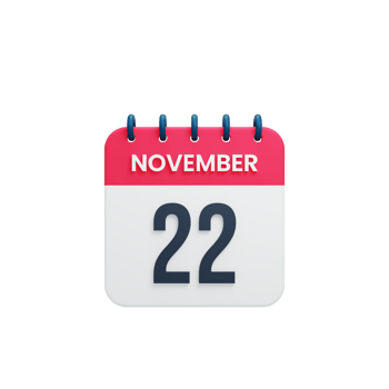 November Realistic Calendar Icon 3D Rendered Date November 22 png