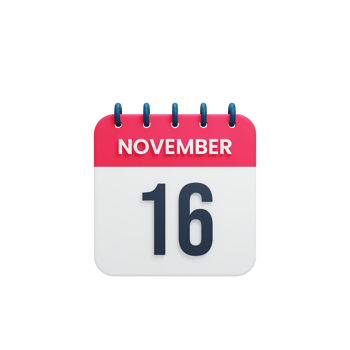 November Realistic Calendar Icon 3D Rendered Date November 16 png