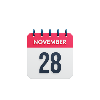 November Realistic Calendar Icon 3D Rendered Date November 28 png