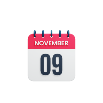 November Realistic Calendar Icon 3D Rendered Date November 09 png