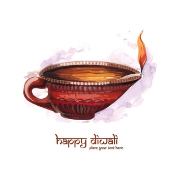 Beautiful diwali greeting card with watercolor diya card design vector