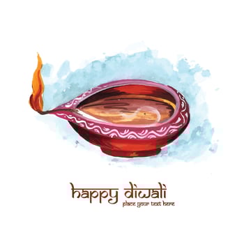Happy diwali holiday background for watercolor diya festival background vector