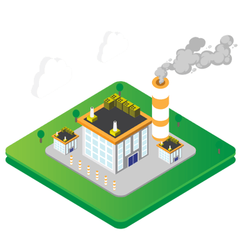 Climate Change Isometric Background with green grass. factory smoke, and cloud png