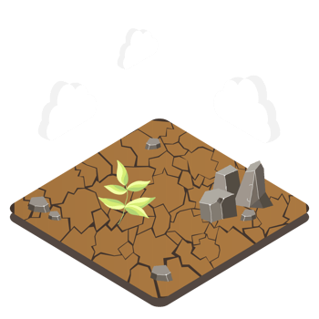 Climate Change isometric background with crack ground, leaf, stone and cloud png