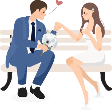 wedding couple holding hands for confess or propose in formal navy blue suit and dress flat style png