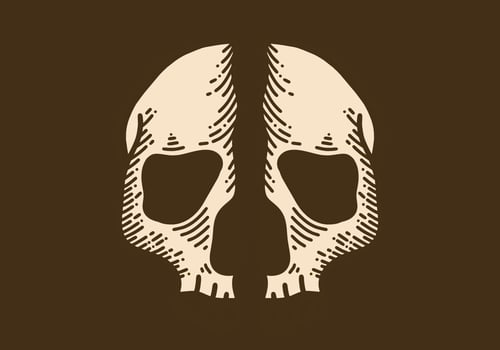 Split skull retro vintage line art vector