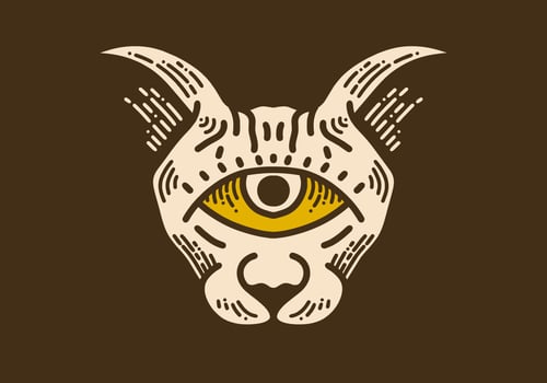 Cat head with one eye in the middle retro vintage line art vector