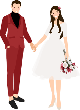 wedding couple holding hands in casual red suit and dress flat style png