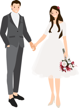 wedding couple holding hands in casual grey suit and dress flat style png
