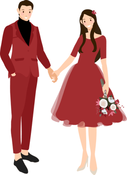 Chinese wedding couple in traditional red dress holding hands png