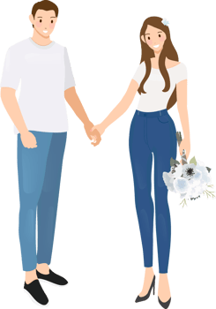 wedding couple in casual jeans costume holding hands png