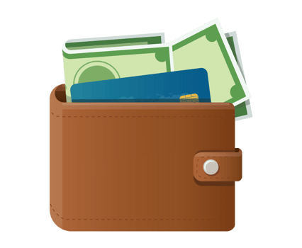 Brown wallet full of green dollars png