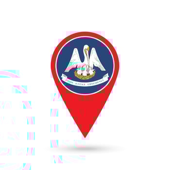Map pointer with flag of Louisiana. Vector illustration.