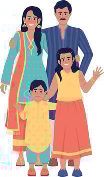 Family wearing indian ethnic outfits semi flat color vector characters. Editable figures. Full body people on white. Simple cartoon style illustration for web graphic design and animation