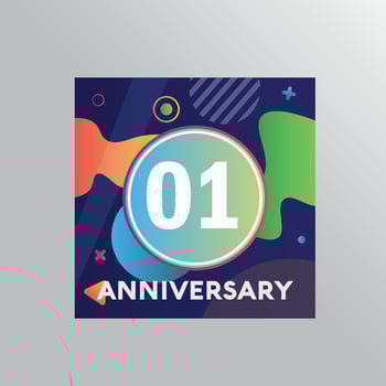 01st years anniversary logo, vector design birthday celebration with colourful background and abstract shape.