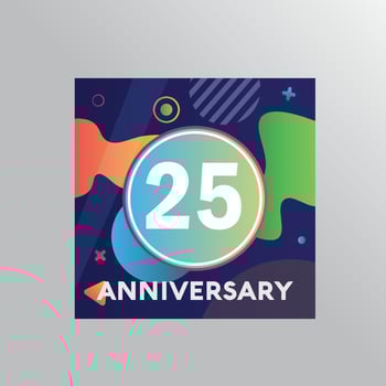 25th years anniversary logo, vector design birthday celebration with colourful background and abstract shape.