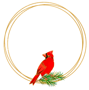 golden round frame with red cardinal, christmas illustration png