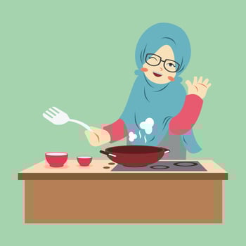 Cute Hijab Cooking vector