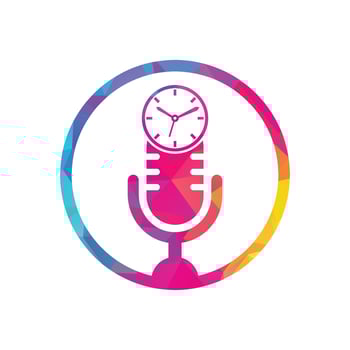 Podcast time vector logo design template. Mic clock vector logo design icon.