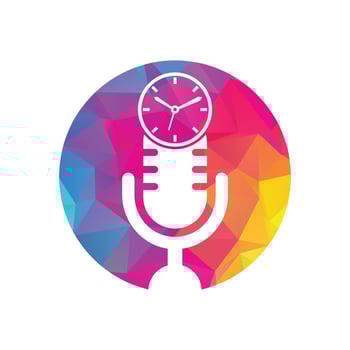 Podcast time vector logo design template. Mic clock vector logo design icon.