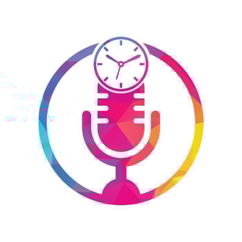 Podcast time vector logo design template. Mic clock vector logo design icon.