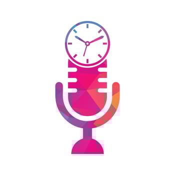 Podcast time vector logo design template. Mic clock vector logo design icon.
