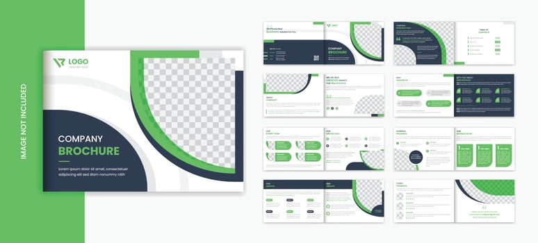 Landscape green 16 pages brochure design template, landscape business brochure vector