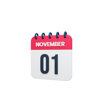 November Realistic Calendar Icon 3D Rendered Date November 01 png