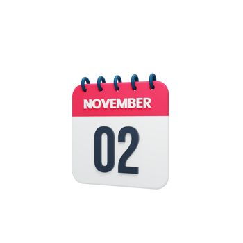 November Realistic Calendar Icon 3D Rendered Date November 02 png