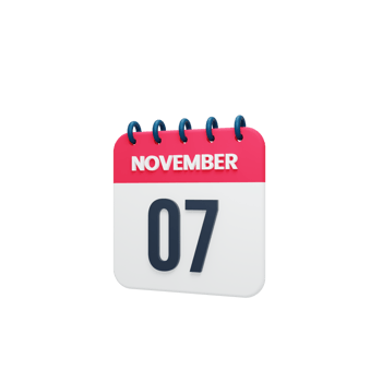 November Realistic Calendar Icon 3D Rendered Date November 07 png