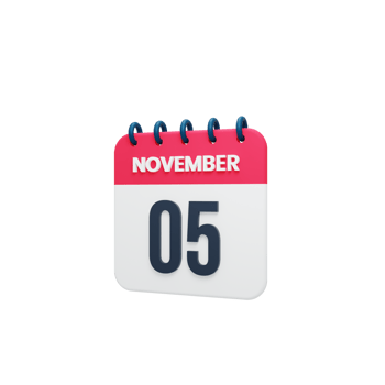November Realistic Calendar Icon 3D Rendered Date November 05 png