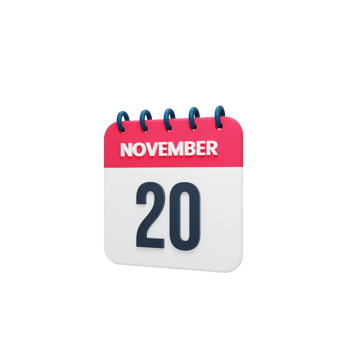 November Realistic Calendar Icon 3D Rendered Date November 20 png