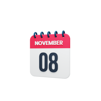 November Realistic Calendar Icon 3D Rendered Date November 08 png